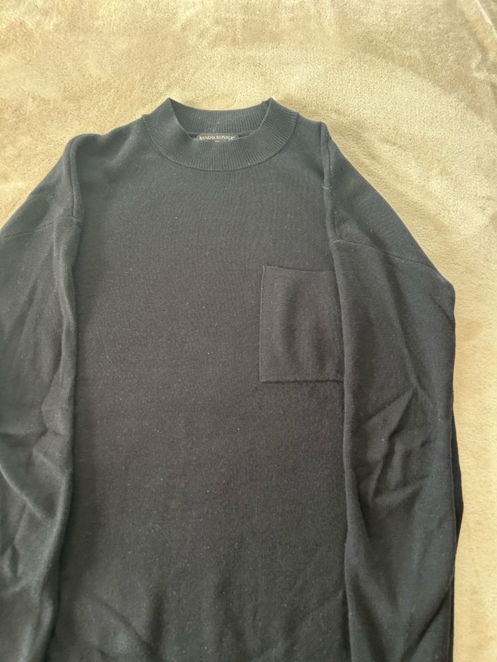 Banana Republic Black Knit Mock Neck Chest Pocket Sweater Pullover, Small